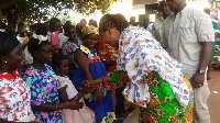 First Lady, Mrs. Lordina Mahama interacts with residents of Tuobodom.