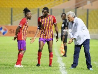 Kosta Papic talking to his Hearts of Oak players on the touchline.