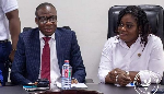 Dr. DaCosta Aboagye, CEO of the NHIA (Left) seated during the press conference