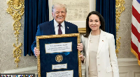 Machado presented her Nobel Peace Prize medal to Trump