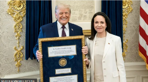 Machado presented her Nobel Peace Prize medal to Trump