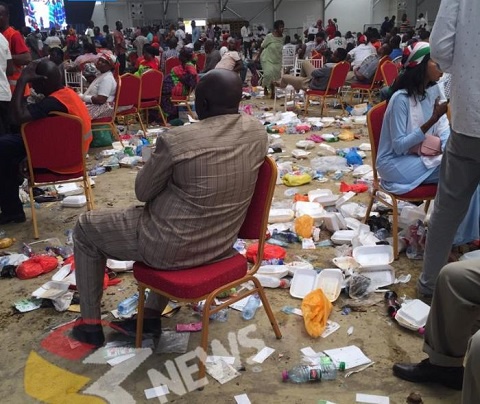 The delegates littered the whole place with leftover food