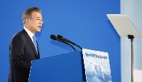 President of Republic of Korea, Moon Jae-in gives a speech at the Liberation Day ceremony in Seoul