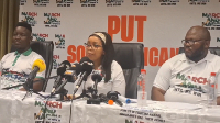 Jancita Ngobese-Zuma (M), the leader of the March-and-March speaking at the presser