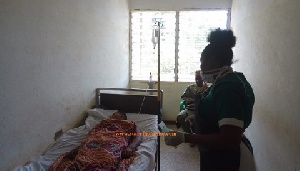 One of the students on admission at  the Upper East Regional Hospital being attended to by a nurse