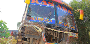 The wreckage of the ill-fated bus that rammed into a stationary Toyota Hiace taxi