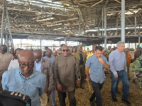 Mahama touring the project site during his thank you tour in the Western Region