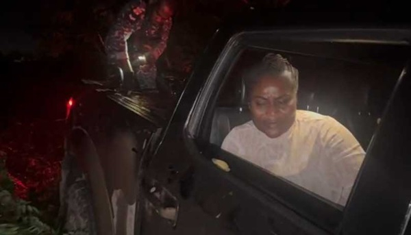 Member of Parliament for Jomoro Constituency Dorcas Affo-Toffey in her accident vehicle