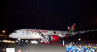 Kenya Airways Boeing 787 Dreamliner is parked on runway at Jomo Kenyatta International airport