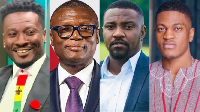 L-R: Asamoah Gyan, Kofi Adams, John Dumelo and Sharaf Mahama graced the fight night at Bukom