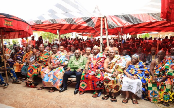 President Nana Addo Dankwa Akufo-Addo seated among members of the Nkoranza Traditional Council