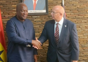 President-elect John Dramani Mahama (L) with Tamás Fehér, the Ambassador of Hungary to Ghana