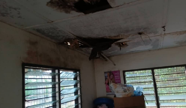 The ceiling of the office being used by the nurses has rotten and was peeling off