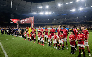 Players of ASEAN All-Stars and Manchester United before the game