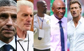 L-R Chris Hughton, Hugo Broos, George Boateng, Proper Narteh, Harve Renard