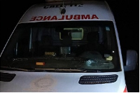 The vehicle of the National Ambulance Service which was attacked