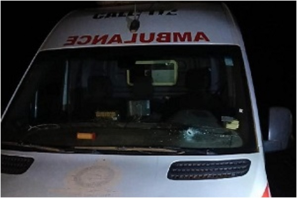 The vehicle of the National Ambulance Service which was attacked