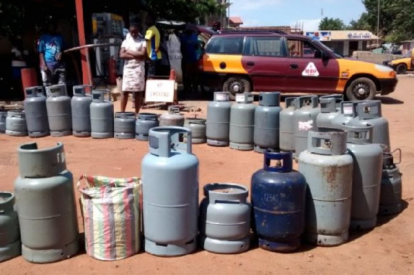File photo: Empty gas cylinders lined up for refill