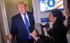 US President Donald Trump interacting with the media