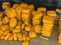 The 228 slabs of suspected Indian Hemp seized by the police