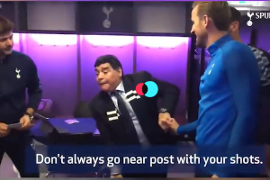 A photo of Mauricio Pochettino, Harry Kane and the late Diego Maradona