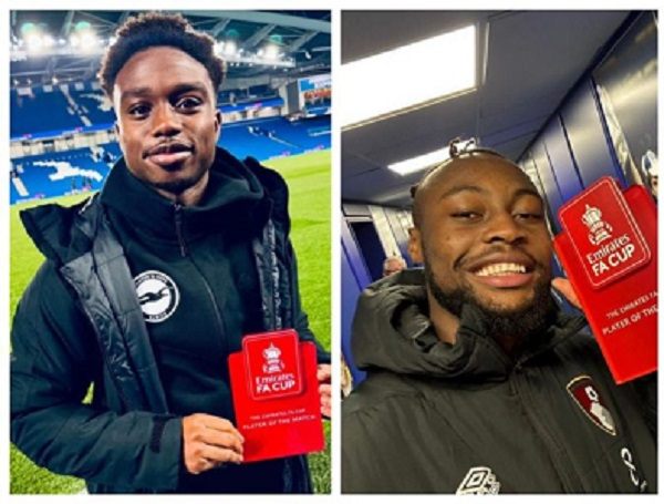 L-R: Brighton defender Tariq Lamptey and Bournemouth striker Antoine Semenyo