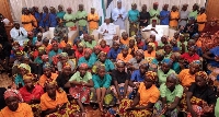Chibok girls with President Muhammadu Buhari in Abuja