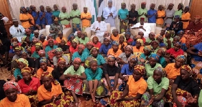 Chibok girls with President Muhammadu Buhari in Abuja