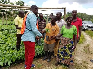 The entourage also inspected thousands of Cocoa and Palm nut seedlings