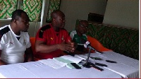 [R-L] Saani Daara, GFA PRO with Sports Minister-designate Isaac Asiamah and Kwesi Nyantakyi, FA Prez