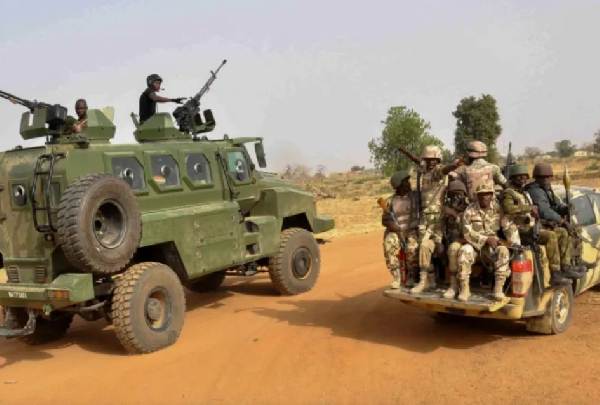 Nigerian army patrolling in Chibok, Borno state, Nigeria