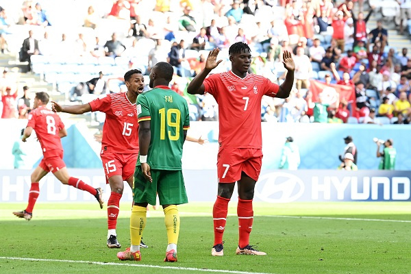 Breel Embolo celebrating his goal against Cameroon