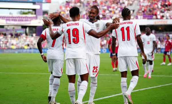 Three Lions cruise to victory with goals from Rice, Gordon and Watkins