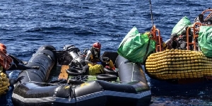 Survivors were rescued from the drifting dinghy by SOS Méditerranée, who posted this image on X