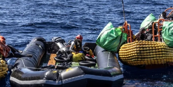 Survivors were rescued from the drifting dinghy by SOS Méditerranée, who posted this image on X