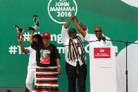 Lordina Mahama cheers with crowd as Koku Anyidoho introduces President John Mahama