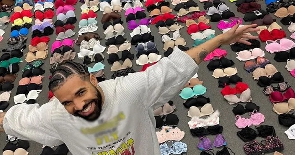 Drake shared a photo of all the bras that have been thrown at him during his It's All a Blur tour