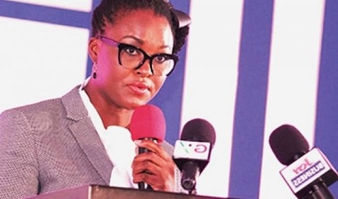 CEO of the Data Protection Commission,Teki Akuetteh Falconer speaking at a press conference in Accra