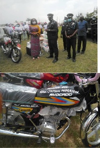 Madam Cynthia Morrison presenting some items to the Swedru Divisional Police Command