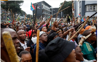 Anti-immigrant protesters march in Durban, South Africa, on June 30, 2026