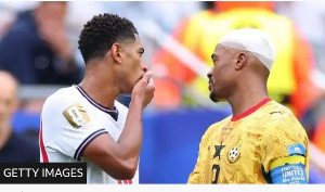 A picture of Bellingham covering his mouth while talking to Jordan Ayew has caused controversy A picture of Bellingham covering his mouth while talking to Jordan Ayew has caused controversy