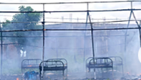 A photo of the burnt hospital in Rwampara