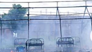 A photo of the burnt hospital in Rwampara
