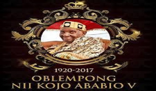 The late Oblempong Nii Kojo Ababio V passed on December 22, 2017