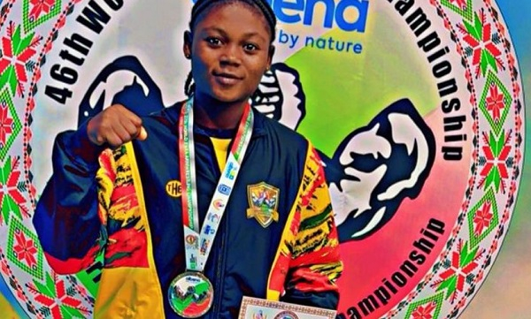 Mabel Yeboah after a medal presentation