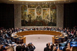 A United Nations Security Council meeting in session