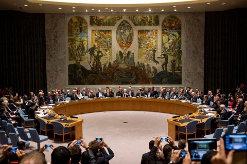 A United Nations Security Council meeting in session