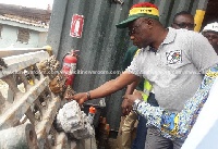 GRA boss, Kofi Nti inspecting some equipment used by one of the mining companies he visited