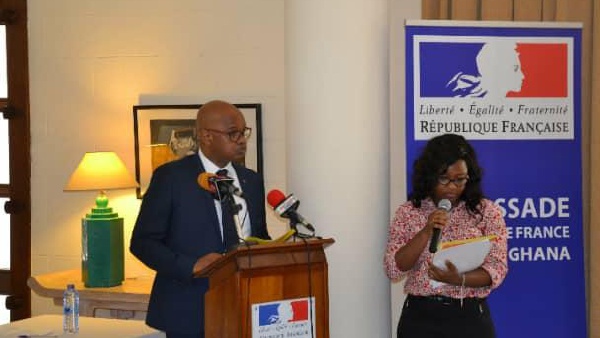 Moussa Bah, the Regional Representative of France Volontaires, speaking at the 10th anniversary