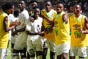 Abdul Aziz (number 10) celebrating his goal with his teammates